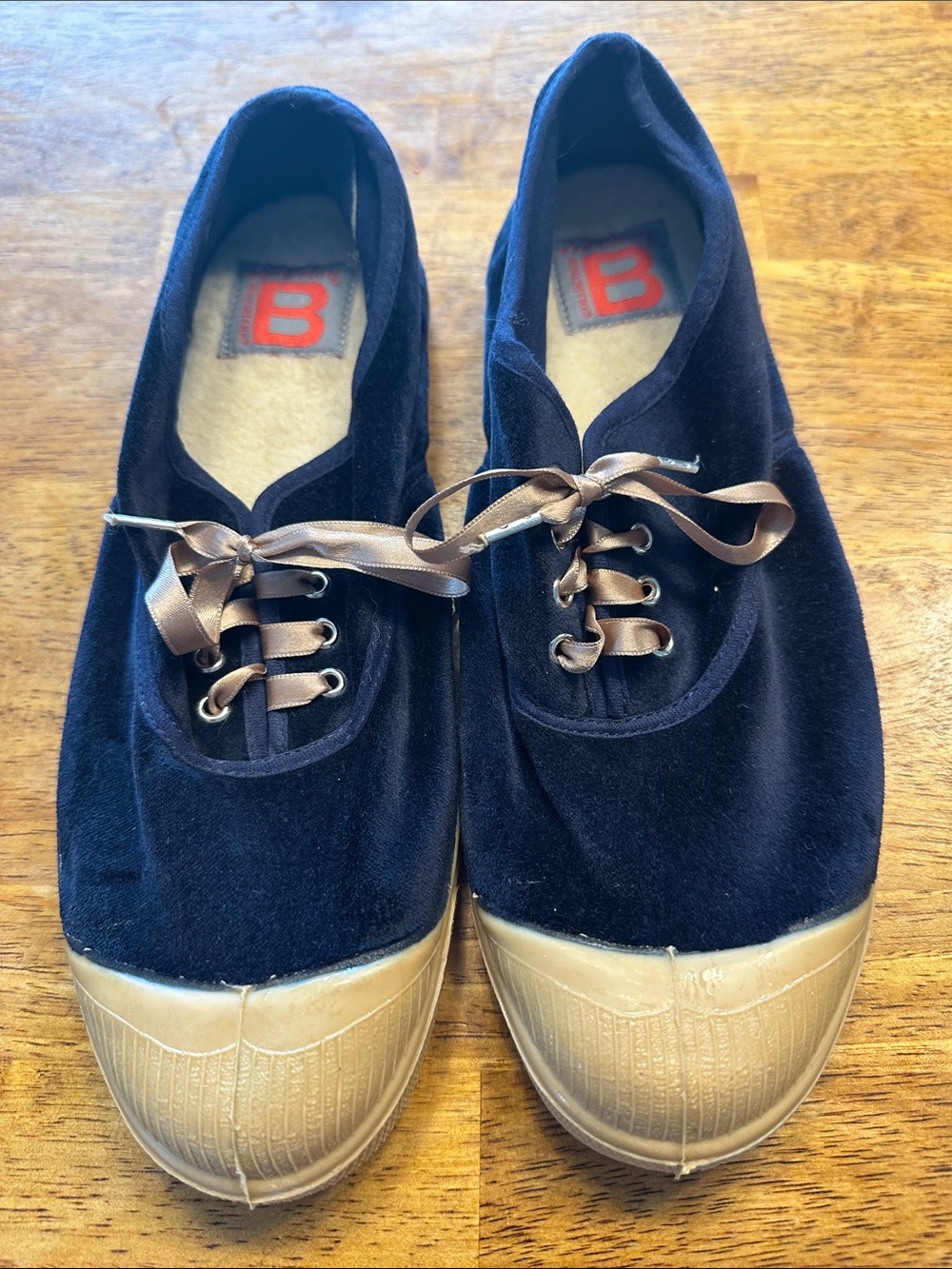 Bensimon Navy Velvet Sneakers with Tan Rubber Toecap